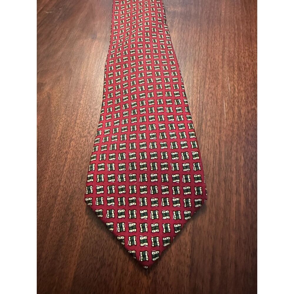 Polo Ralph Lauren Silk Tie Red Geometric Medallion Lattice Pattern Made in USA